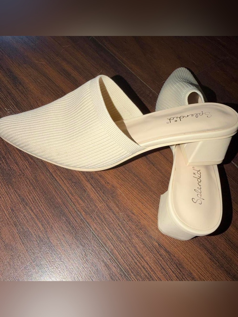Splendid Cream Ribbed Pointed Mule Heels